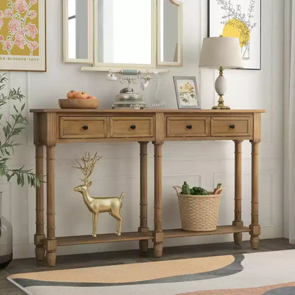 TUYOHW 58IN Vintage Console Table, Narrow Sofa Table with 2 Storage Drawers and Bottom Shelf, Entryway Table for Living Room, Hallway