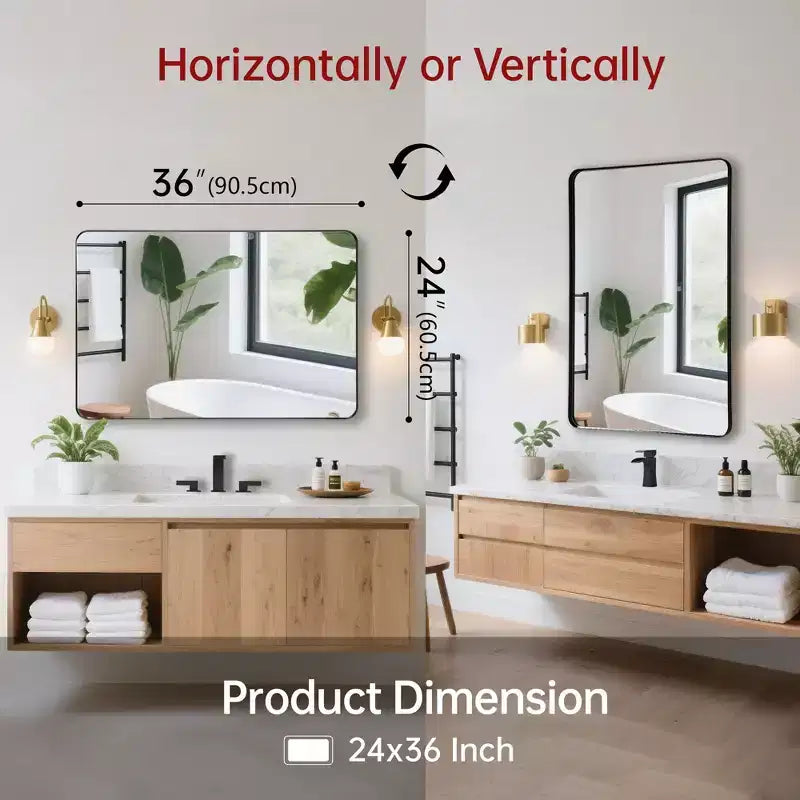 Miroir mural bidirectionnel SUMERAIN, 61x91 cm, Miroir de salle de bain noir pour salon, chambre, salle de bain, entrée