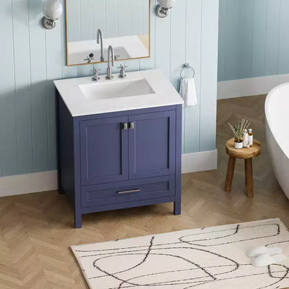 Meuble-lavabo de salle de bain de 76 cm avec évier, armoire autoportante à double porte avec 1 tiroir et plan de travail en surface solide, entièrement assemblé pour la maison ou l'appartement