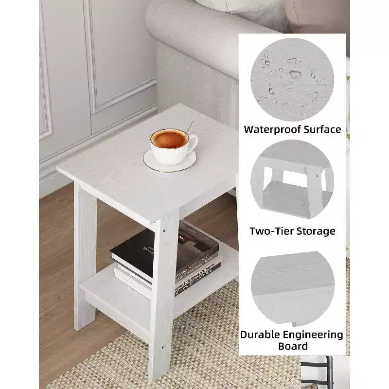 Table d'appoint Acekool avec étagère de rangement à 2 niveaux, table de chevet étroite moderne, petite table d'appoint pour salon et chambre à coucher, montage facile