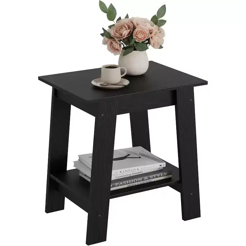 Acekool End Table with 2-Tier Storage Shelf, Modern Narrow Nightstand, Small Side Table for Living Room Bedroom, Easy Assembly