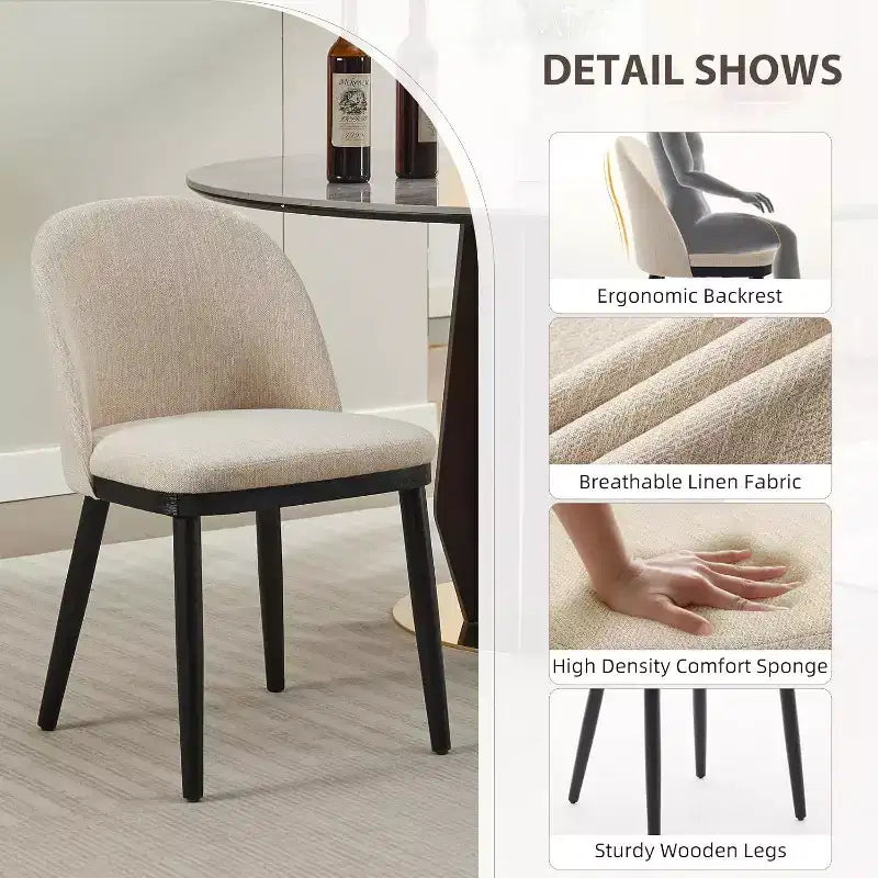 Ensemble de 6 chaises de salle à manger au style moderne en tissu lin. Dotées de pieds réglables et d'un haut dossier, parfaites pour les salles à manger et les salons