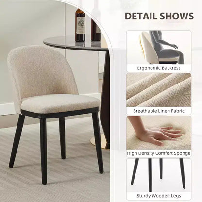 Ensemble de 6 chaises de salle à manger au style moderne en tissu lin. Dotées de pieds réglables et d'un haut dossier, parfaites pour les salles à manger et les salons