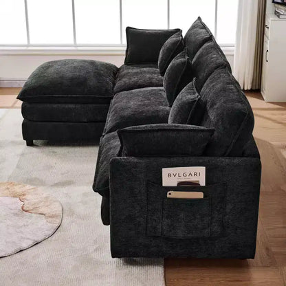 102 Canapé Sectionnel Moderne avec Ottoman, Coussins Double Couche, Canapé Nuage en Tissu Doux pour Salons, Appartements ou Lounges-Panipeachy