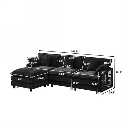 102 Canapé Sectionnel Moderne avec Ottoman, Coussins Double Couche, Canapé Nuage en Tissu Doux pour Salons, Appartements ou Lounges-Panipeachy