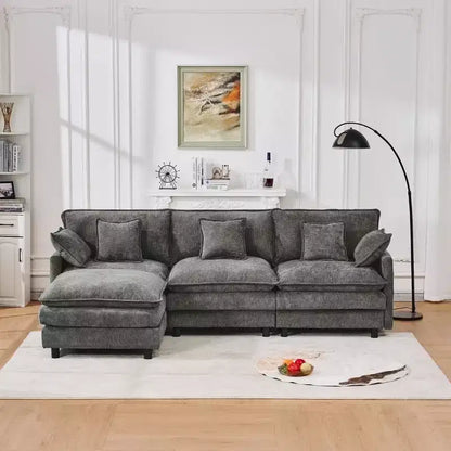 102 Canapé Sectionnel Moderne avec Ottoman, Coussins Double Couche, Canapé Nuage en Tissu Doux pour Salons, Appartements ou Lounges-Panipeachy