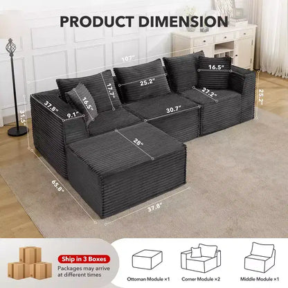 107 canapé modulaire, canapé sectionnel moderne avec assise profonde, canapé en L sans accoudoirs avec méridienne pour salon, appartement, chambre à coucher