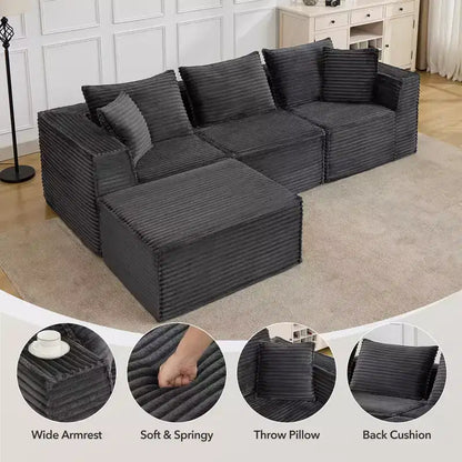 107 canapé modulaire, canapé sectionnel moderne avec assise profonde, canapé en L sans accoudoirs avec méridienne pour salon, appartement, chambre à coucher