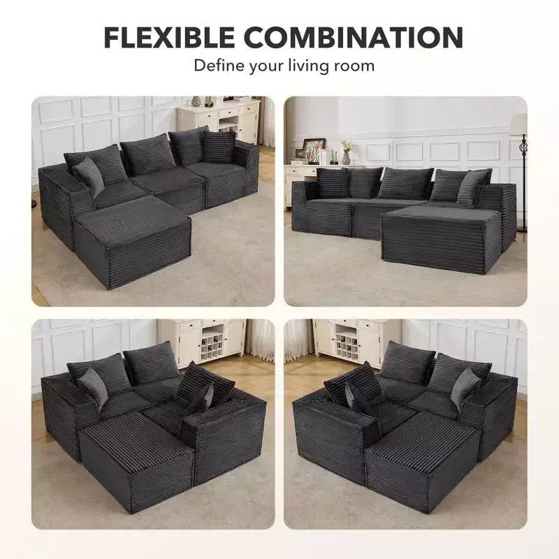 107 canapé modulaire, canapé sectionnel moderne avec assise profonde, canapé en L sans accoudoirs avec méridienne pour salon, appartement, chambre à coucher