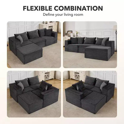 107 canapé modulaire, canapé sectionnel moderne avec assise profonde, canapé en L sans accoudoirs avec méridienne pour salon, appartement, chambre à coucher