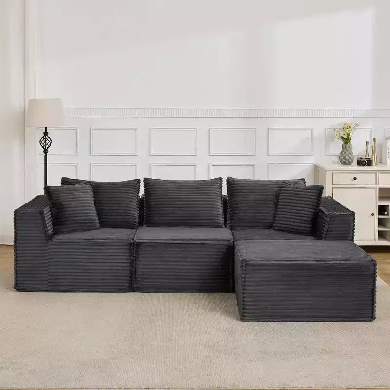 107 canapé modulaire, canapé sectionnel moderne avec assise profonde, canapé en L sans accoudoirs avec méridienne pour salon, appartement, chambre à coucher