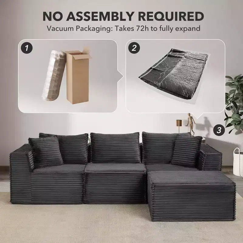 107 canapé modulaire, canapé sectionnel moderne avec assise profonde, canapé en L sans accoudoirs avec méridienne pour salon, appartement, chambre à coucher