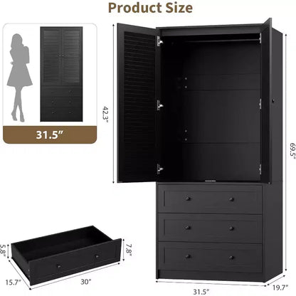 Armoire à portes persiennes | PB noir + MDF + Mélaminé + Papier | Pour Chambre à coucher, Chambre d'amis