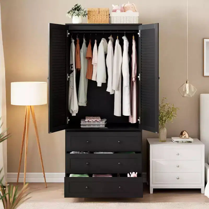 Armoire à portes persiennes | PB noir + MDF + Mélaminé + Papier | Pour Chambre à coucher, Chambre d'amis