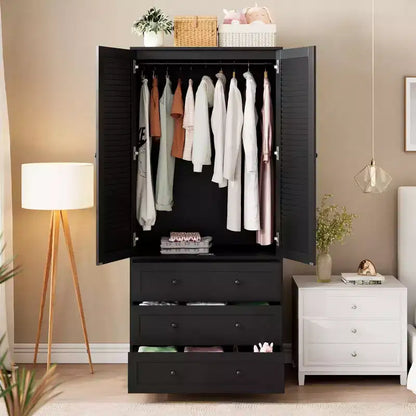 Armoire à portes persiennes | PB noir + MDF + Mélaminé + Papier | Pour Chambre à coucher, Chambre d'amis