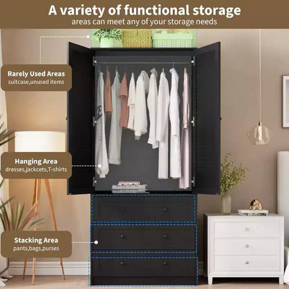 Armoire à portes persiennes | PB noir + MDF + Mélaminé + Papier | Pour Chambre à coucher, Chambre d'amis