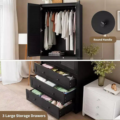 Armoire à portes persiennes | PB noir + MDF + Mélaminé + Papier | Pour Chambre à coucher, Chambre d'amis
