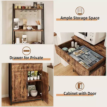 Étagère de boulanger avec tiroir de 180 cm de haut, étagère de boulanger avec armoire, support de micro-ondes, meuble bar haut, meuble de cuisine industriel avec tiroir