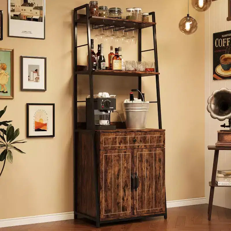 Étagère de boulanger avec tiroir de 180 cm de haut, étagère de boulanger avec armoire, support de micro-ondes, meuble bar haut, meuble de cuisine industriel avec tiroir