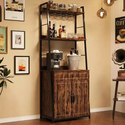 Étagère de boulanger avec tiroir de 180 cm de haut, étagère de boulanger avec armoire, support de micro-ondes, meuble bar haut, meuble de cuisine industriel avec tiroir