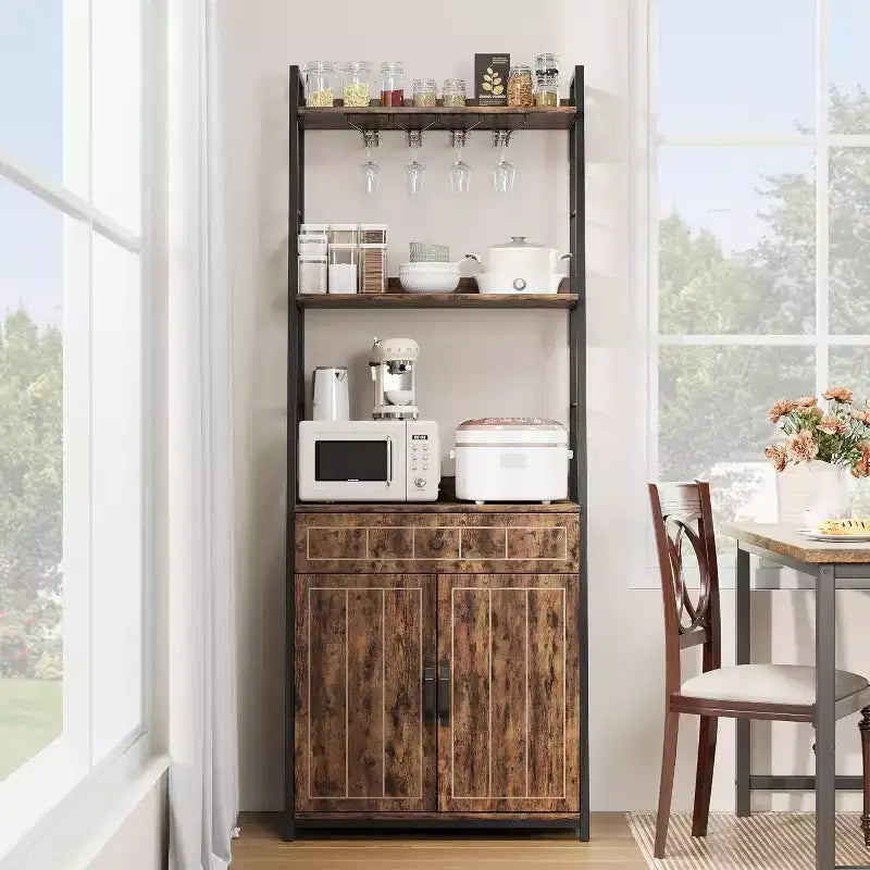 Étagère de boulanger avec tiroir de 180 cm de haut, étagère de boulanger avec armoire, support de micro-ondes, meuble bar haut, meuble de cuisine industriel avec tiroir