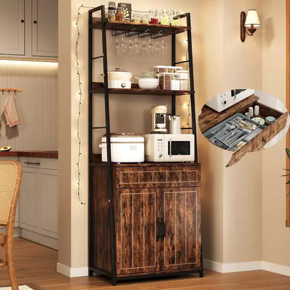 Étagère de boulanger avec tiroir de 180 cm de haut, étagère de boulanger avec armoire, support de micro-ondes, meuble bar haut, meuble de cuisine industriel avec tiroir