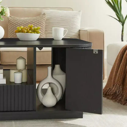 Table basse ovale, 118 cm, luxe moderne avec tiroirs et rangement, silhouette incurvée, pour salon ou bureau