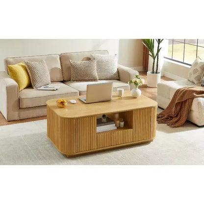 Table basse ovale, 118 cm, luxe moderne avec tiroirs et rangement, silhouette incurvée, pour salon ou bureau