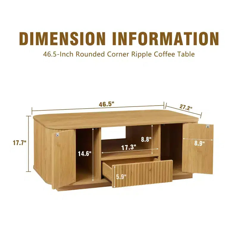 Table basse ovale, 118 cm, luxe moderne avec tiroirs et rangement, silhouette incurvée, pour salon ou bureau
