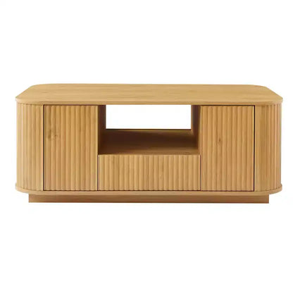 Table basse ovale, 118 cm, luxe moderne avec tiroirs et rangement, silhouette incurvée, pour salon ou bureau