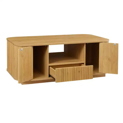 Table basse ovale, 118 cm, luxe moderne avec tiroirs et rangement, silhouette incurvée, pour salon ou bureau