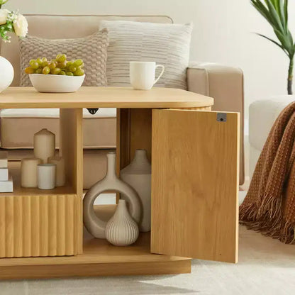 Table basse ovale, 118 cm, luxe moderne avec tiroirs et rangement, silhouette incurvée, pour salon ou bureau