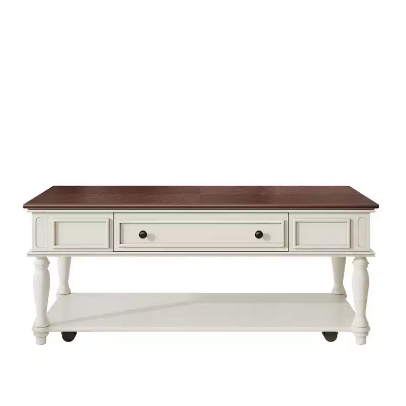 Table basse vintage, 1 tiroir, montage facile, table centrale rectangulaire mobile avec roulettes verrouillables, en bois de style campagnard pour salon