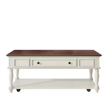 Table basse vintage, 1 tiroir, montage facile, table centrale rectangulaire mobile avec roulettes verrouillables, en bois de style campagnard pour salon