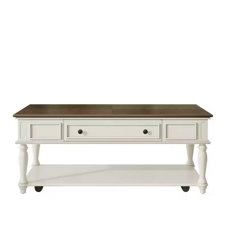Table basse vintage, 1 tiroir, montage facile, table centrale rectangulaire mobile avec roulettes verrouillables, en bois de style campagnard pour salon