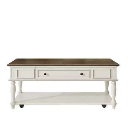Table basse vintage, 1 tiroir, montage facile, table centrale rectangulaire mobile avec roulettes verrouillables, en bois de style campagnard pour salon