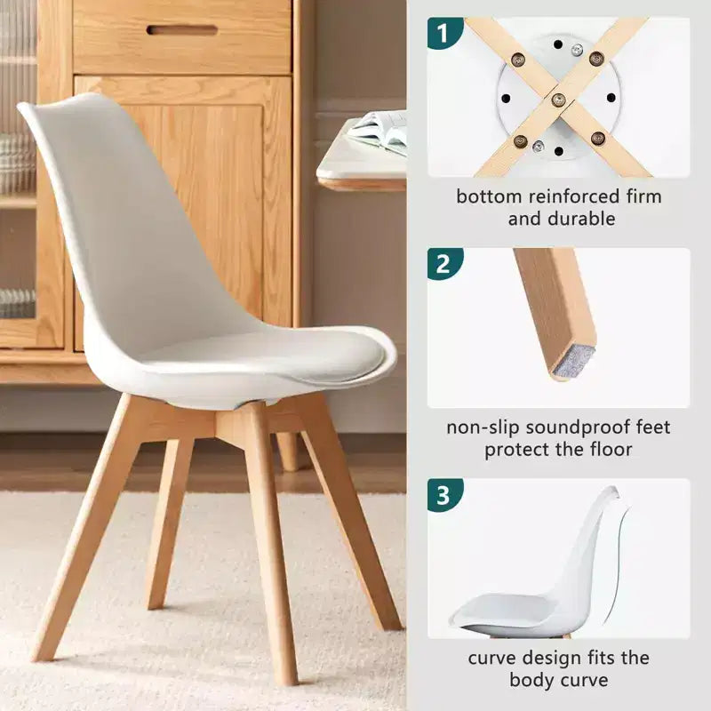 Chaises de salle à manger Okak (lot de 4) avec surface en similicuir et pieds en bois, chaises sans accoudoirs avec assise rembourrée, chaises de cuisine pour salle à manger