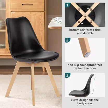 Chaises de salle à manger Okak (lot de 4) avec surface en similicuir et pieds en bois, chaises sans accoudoirs avec assise rembourrée, chaises de cuisine pour salle à manger