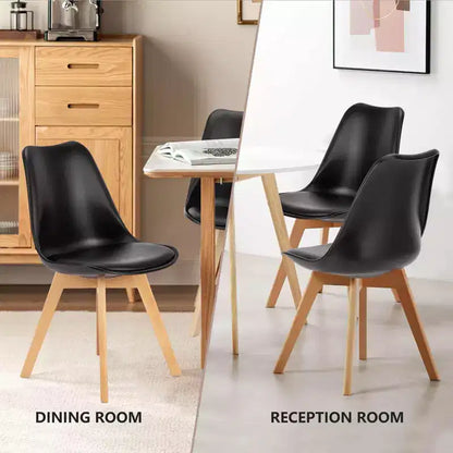 Chaises de salle à manger Okak (lot de 4) avec surface en similicuir et pieds en bois, chaises sans accoudoirs avec assise rembourrée, chaises de cuisine pour salle à manger