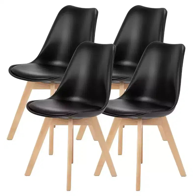Chaises de salle à manger Okak (lot de 4) avec surface en similicuir et pieds en bois, chaises sans accoudoirs avec assise rembourrée, chaises de cuisine pour salle à manger