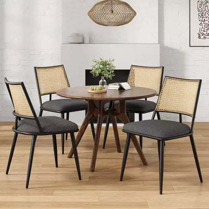TUYOHW Lot de 2 chaises de salle à manger à cadre métallique avec dossier en rotin, chaises de cuisine et salle à manger Boucle avec pieds réglables pour salon