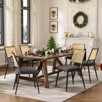 TUYOHW Lot de 2 chaises de salle à manger à cadre métallique avec dossier en rotin, chaises de cuisine et salle à manger Boucle avec pieds réglables pour salon
