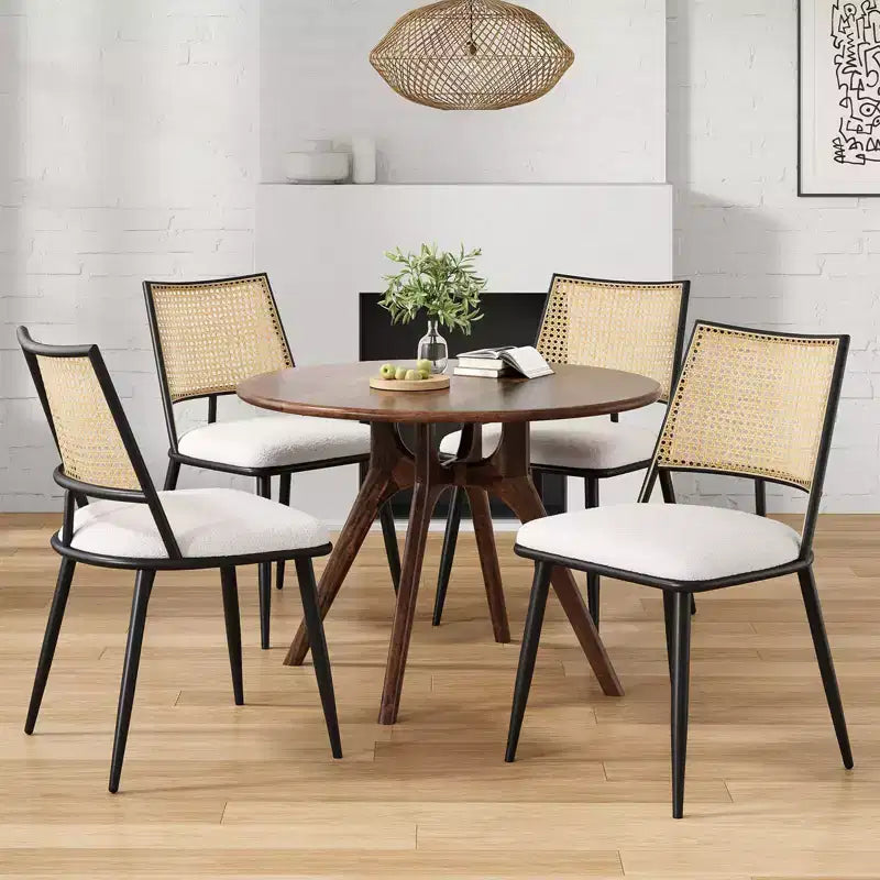 TUYOHW Lot de 2 chaises de salle à manger à cadre métallique avec dossier en rotin, chaises de cuisine et salle à manger Boucle avec pieds réglables pour salon