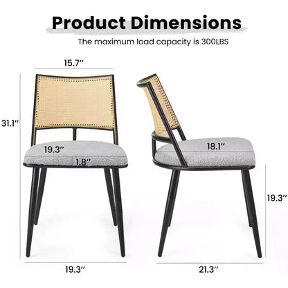 TUYOHW Lot de 2 chaises de salle à manger à cadre métallique avec dossier en rotin, chaises de cuisine et salle à manger Boucle avec pieds réglables pour salon
