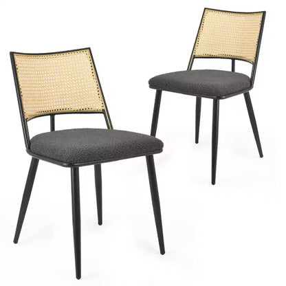 TUYOHW Lot de 2 chaises de salle à manger à cadre métallique avec dossier en rotin, chaises de cuisine et salle à manger Boucle avec pieds réglables pour salon
