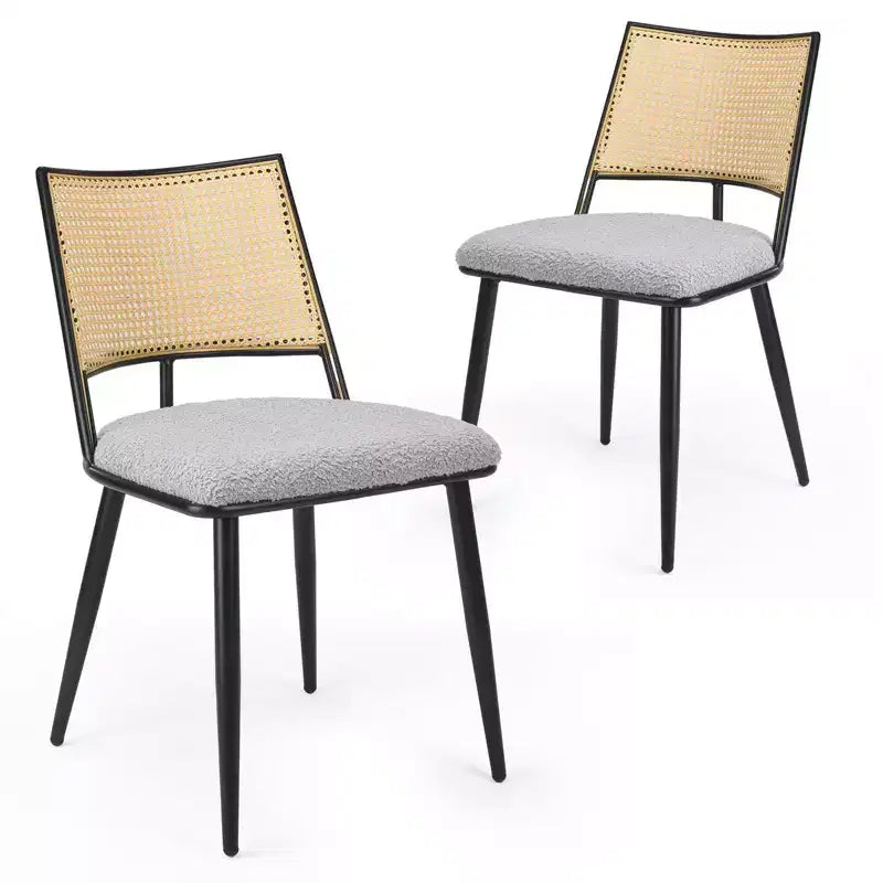 TUYOHW Metal Frame Dining Chairs Set of 2 with Rattan Backrest,Boucle Kitchen & Dining Room Chairs with Adjustable Feet for Living Room