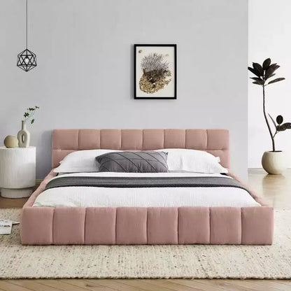 MAYEERTY Queen Size Upholstered Bed Frame with Thick Fabric with Headboard Solid Frame for Bedroom Pink