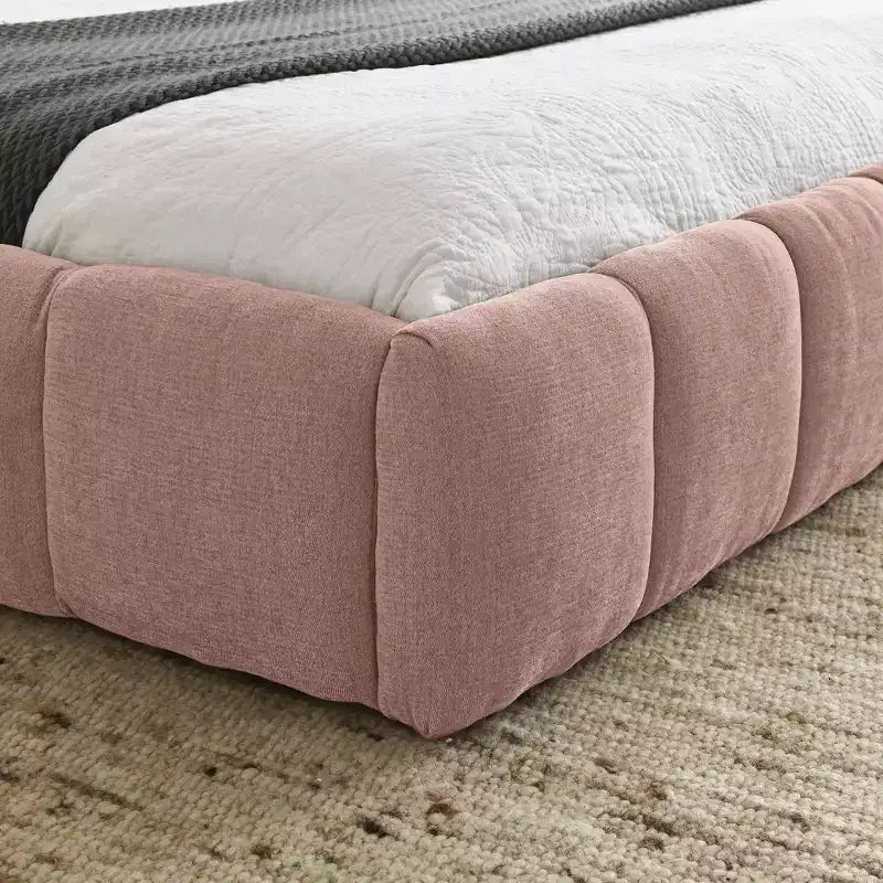 MAYEERTY Cadre de lit rembourré grand format avec tissu épais et tête de lit Cadre solide pour chambre à coucher Rose