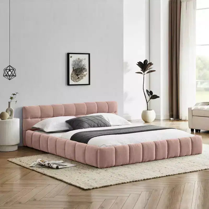 MAYEERTY Cadre de lit rembourré grand format avec tissu épais et tête de lit Cadre solide pour chambre à coucher Rose