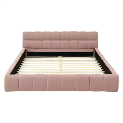MAYEERTY Cadre de lit rembourré grand format avec tissu épais et tête de lit Cadre solide pour chambre à coucher Rose